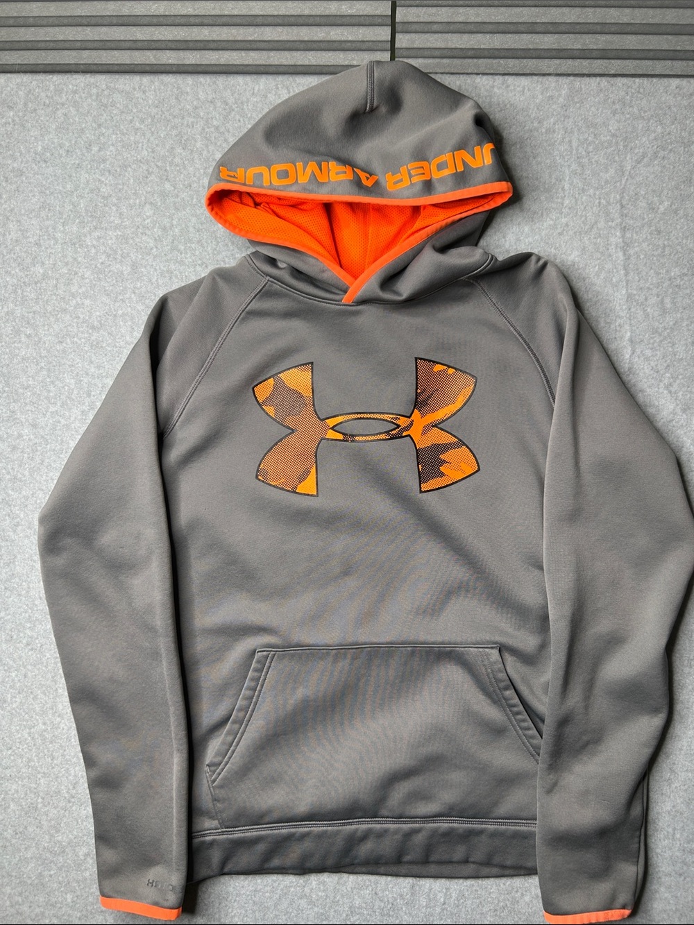 Under Armour Gray Hoodie with Orange Camo Logo